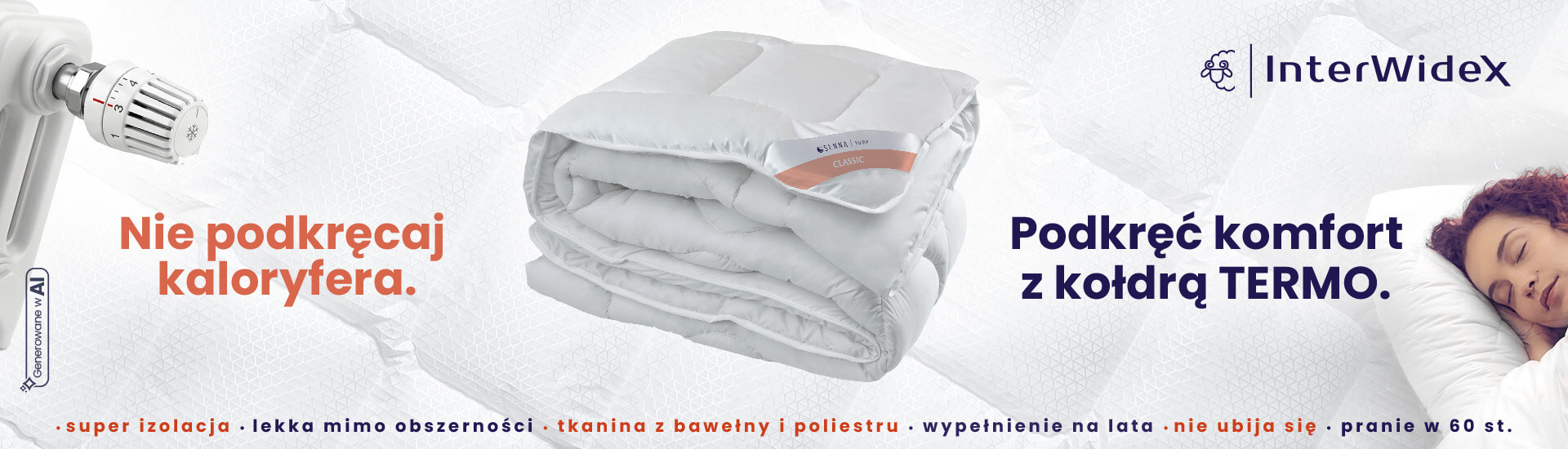 Ciepła kołdra zimowa Termo od polskiego producenta Inter Widex – lekka, idealnie izolująca i zapewniająca komfort bez podkręcania kaloryfera.