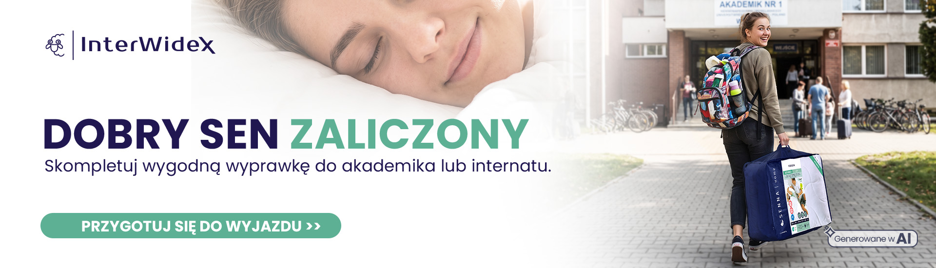 Wyprawka dla studenta Inter Widex – komfortowa nakładka Comforter na obcy materac i trwałe kołdry i poduszi do akademika